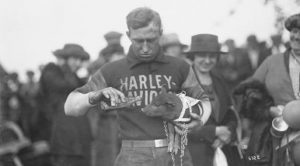 Here we see “Johnny” the Harley team’s mascot circa 1920